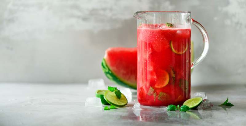 crimson sweet watermelon cool drink in a glass mug