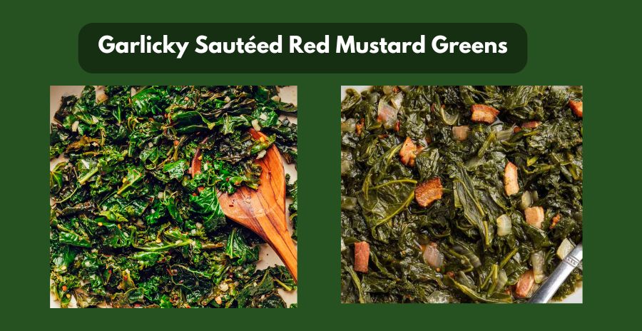 Garlicky Sautéed Red Mustard Greens